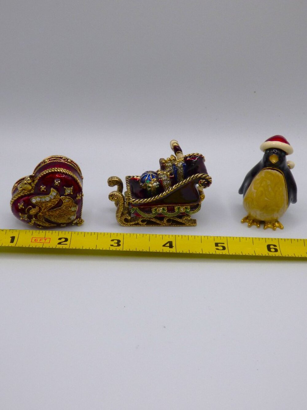 Trio of Monet Christmas Holiday Trinket Boxes - Sleigh, Penguin, Angel Heart